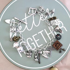 Camping Charm Bracelet: Silver Tone Adventure Jewelry, Hiker Gift