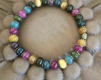 Bracelet de perles et de pierres précieuses multiples : perles rondelles de tons ocre