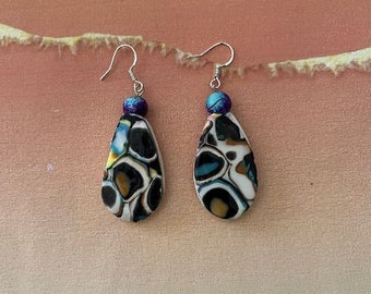 Polymer clay Mokume gane dangly earrings