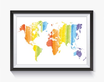 Rainbow World Map Silhouette Download | PDF & JPG