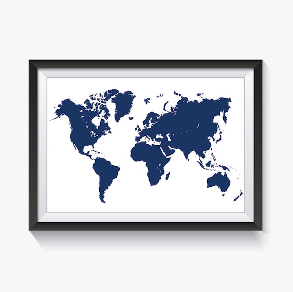 Navy World Map Silhouette Download | PDF & JPG