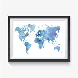 Blaue Aquarell Weltkarte Silhouette Download | PDF & JPG