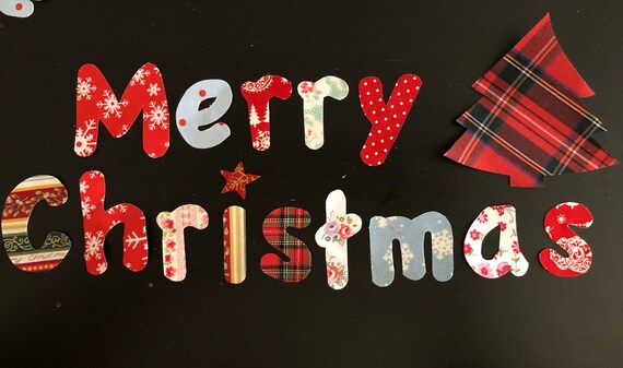 Iron on Applique 3 Red Felt Merry Christmas Patches