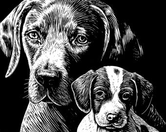Cute dog with puppy svg jpeg file for engraving