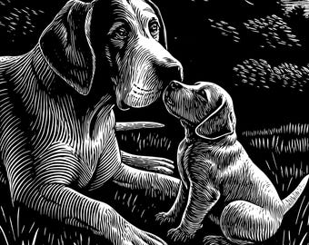 Dog and puppy engraving file svg png
