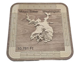 Mount Baker 4 Lane Cribbage Board with Removable Mountain for Pegs