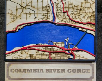 Laser Engraved map of Columbia Gorge - Hood River and White Salmon