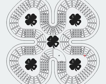 4 Lane Cribbage Board Pattern svg pdf dxf lightburn ai vector file - 4 leaf clover