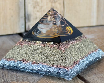 Orgonite® Orgone 1 gold plated (24K) MWO by Lakhovsky, Golden Ratio Antenna Cheops Pyramid "Cell Alignment"