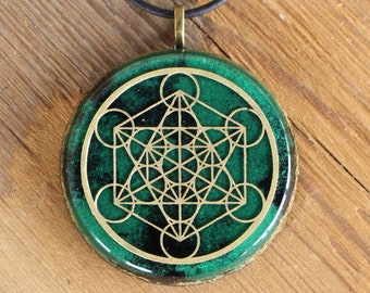 Orgonite® Pendant Orgone Metatrons cube with Malachite Tourmaline novel Shungite Herkimer Diamond Pyrite Hämatite ∅ 1,6"