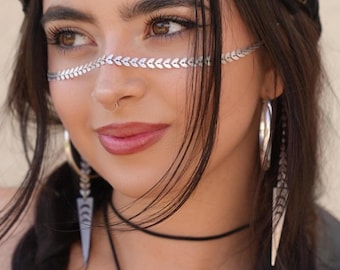 Silver Crescent Face Chain | Triple Moon Celestial Festival Jewelry | Handmade Burning Man Adornment | Rave Accessories