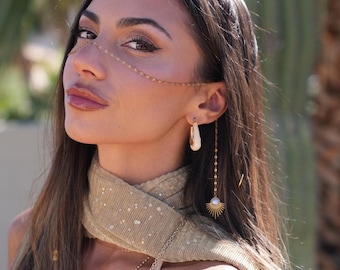 Opal Radiance Face Chain -  14k Gold Plated and Stainless Steel Festival Jewelry, Burning Man, Warrior Goddess Accessory