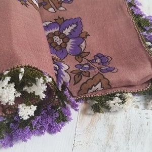 Traditional Scarf, Antique Turkish Scarf with Crochet, Lace Needlework, Traditional Turkish Lace, Flover Scarf,50 years, Mothers day gifts