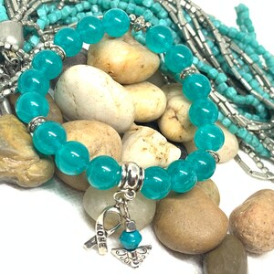 Cancer Awareness Bracelet, Cancer Warrior Bracelet, Fight Cancer, Cancer Survivor Teal-Ovarian