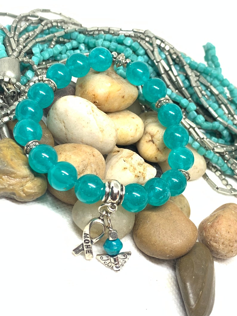 Cancer Awareness Bracelet, Cancer Warrior Bracelet, Fight Cancer, Cancer Survivor Teal-Ovarian