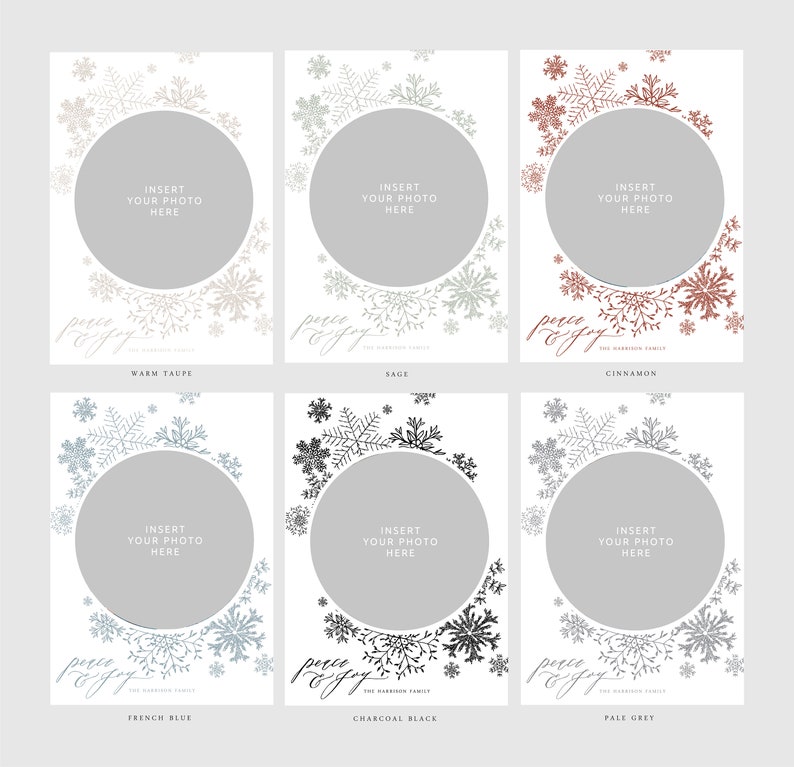 hipster neutral dusty blue minimalistic nature Botanical Snowflakes Christmas Photo Card 6 Ink Color Options Hand-drawn