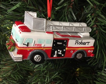 Fire Truck Old World Christmas Firefighter Gear Glass Blown Ornament