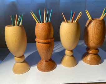 Table top toothpick holder, hand turned, each one unique