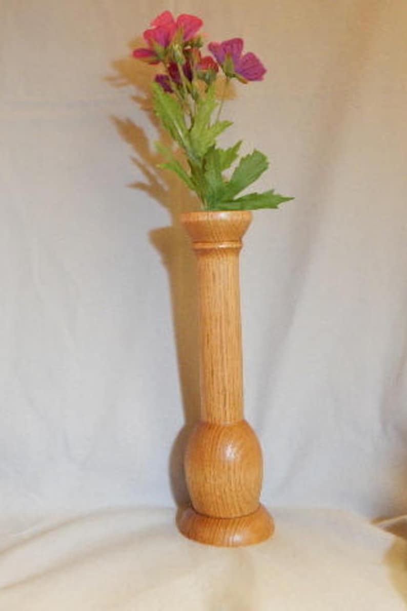 Flower vase, gift for her, wooden bud vase, flowervase hand turned from butternut wood, wooden bud vase with glass tube insert image 1