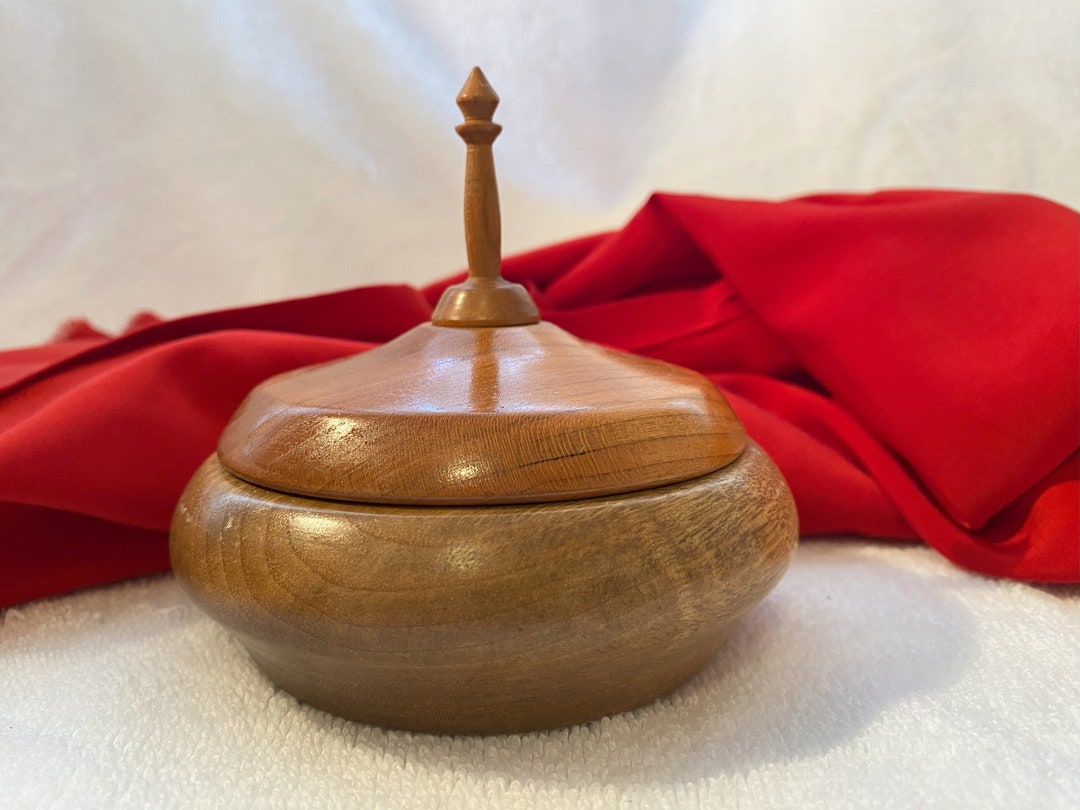 A Lovely Wood Box With 2 Inch Finial Made of Walnut and Cherry Woods ...
