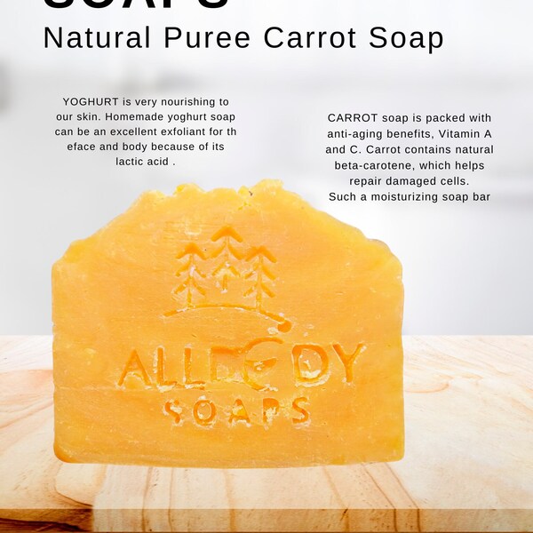 CARROT SOAP BAR | "Natural Carrot Soap Bar for Glowing Skin" scented with ylang ylang essential oil.
