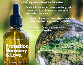 PROTECTION, HARMONY & LOVE Body Oil | Peridot Crystal Body Shower Oil | Bath oil | Massage Oil infused with crystals.