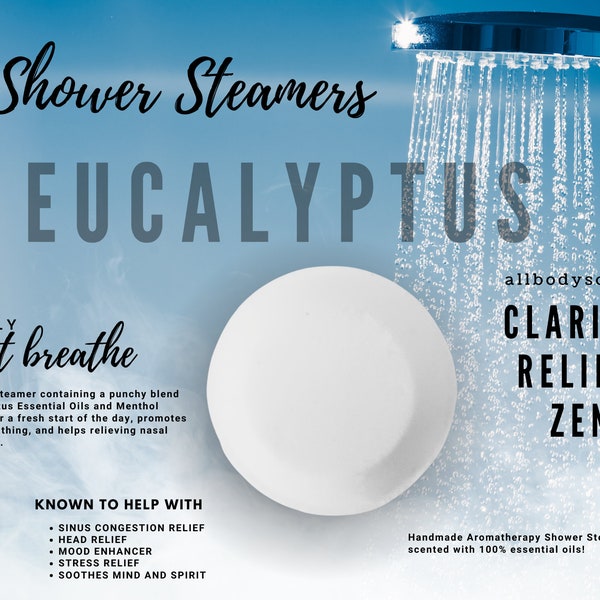 EUCALYPTUS + MENTHOL Shower Steamers | Set of 4  |Aromatherapy Shower Fizzies | Shower pucks |Sinus Relief Steamers | Shower Melts