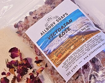 BATH SALTS - Victorian & Geranium Rose scented -  200 grams (7oz) or 300 grams (10.5oz) - Muslin Bag included