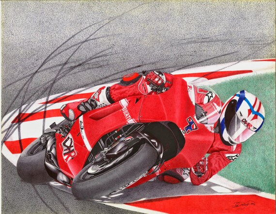 Motogp Inspired Ducati Racing Motorcycle Ink Drawing Etsy