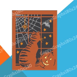 Spooky Cat Crochet Pattern Graph, SC Crochet Graph + Block color coded written 180x240