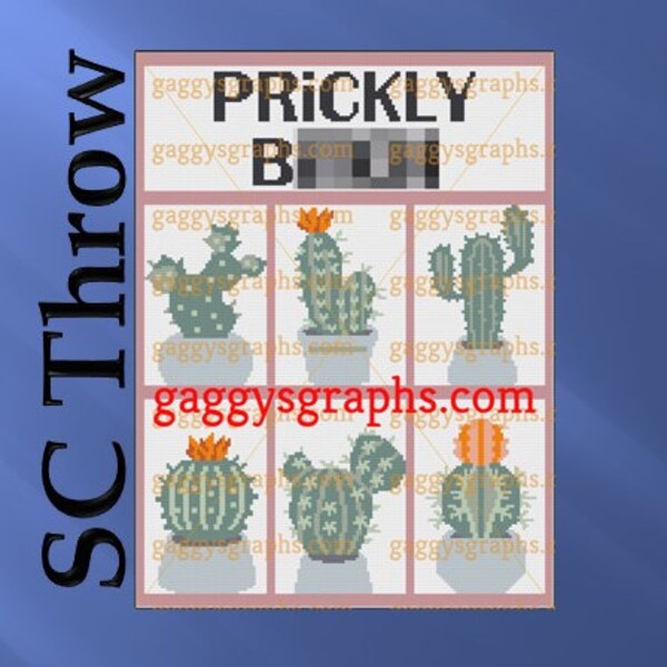 Prickly Bia ....., SC Throw, Grafik + farbunterlegter Block und Zeile für Zeile geschriebener Text