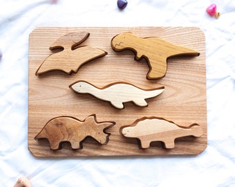 Wooden dinosaurs Montessori baby toys Dino baby puzzle Gift for grandson Educational puzzle for boy  Ukrainian seller