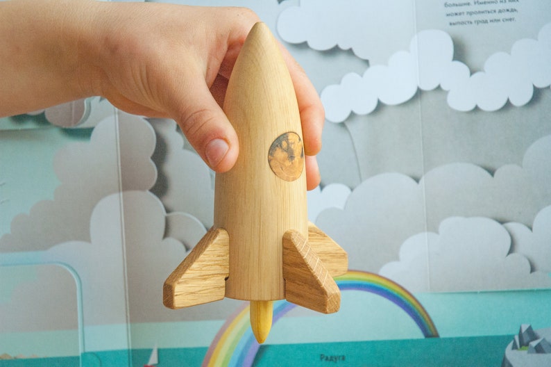 Education Toy Toy For Kids Space Rocket Toy Wooden Space Ship Handmade Wood Toy Wooden Rocket Toy Pretennd to Play for Boys and Girls