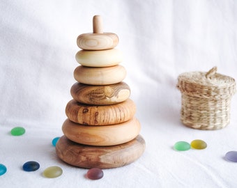 Wooden stacking toy Rainbow ring stacker Montessori 1 year old gift 2nd birthday gift Handmade toddler toy Ukrainian seller