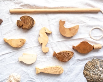 Jouet en bois, jeu de pêche magnétique, 8 poissons, jouet en bois pour garçon, jouet en bois pour fille, jouets en bois pour tout-petit, jouets Montessori, cadeau bébé, #81