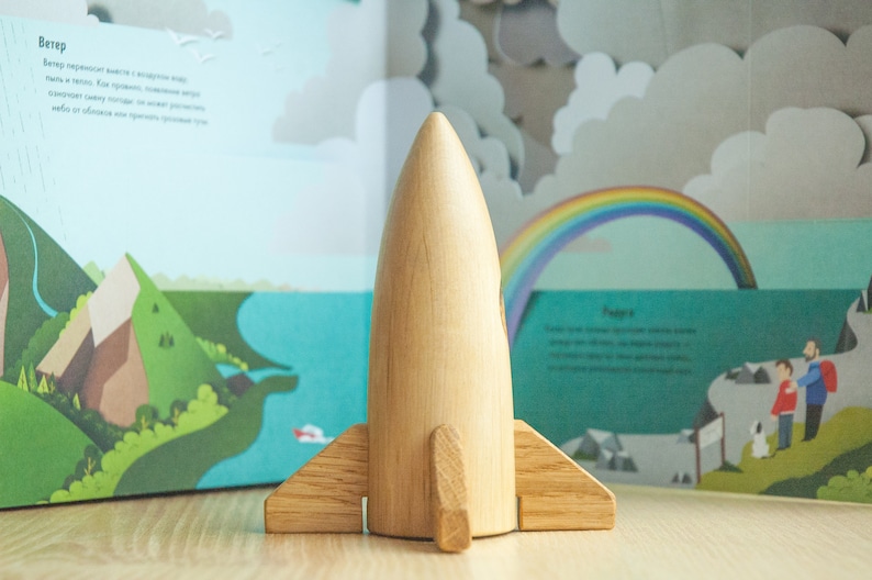 Education Toy Toy For Kids Space Rocket Toy Wooden Space Ship Handmade Wood Toy Wooden Rocket Toy Pretennd to Play for Boys and Girls