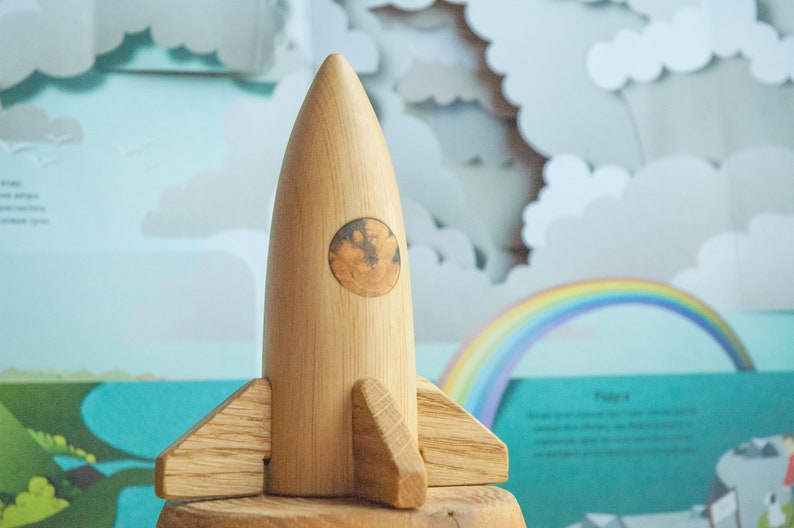 Education Toy Toy For Kids Space Rocket Toy Wooden Space Ship Handmade Wood Toy Wooden Rocket Toy Pretennd to Play for Boys and Girls