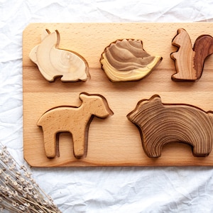 Baby puzzle animals Wooden puzzle for toddler Forest animals set Bear Fawn Montessori baby toy set Toy For Toddler Nursery Rainbow toy set