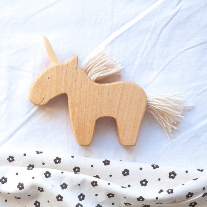 Wooden Biege Unicorn Waldorf baby toy Wooden toy Unicorn Etsy