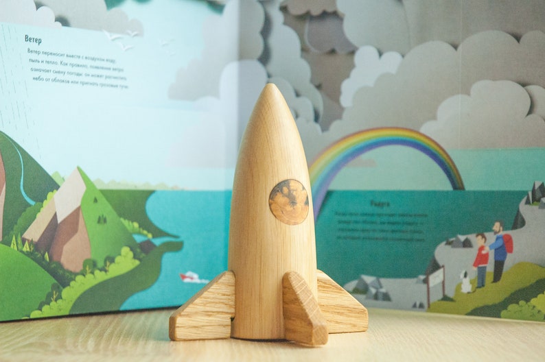 Education Toy Toy For Kids Space Rocket Toy Wooden Space Ship Handmade Wood Toy Wooden Rocket Toy Pretennd to Play for Boys and Girls