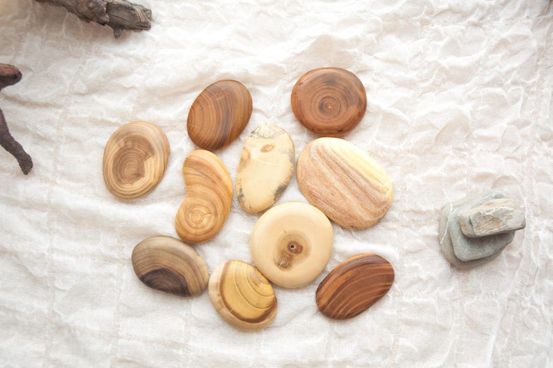 Wooden Zen Stones Set, Natural Wood Pebbles, Zen Home Decor, Scandinavian Shelf Decor, Boho Nature Decor, Mindfulness Gift image 9