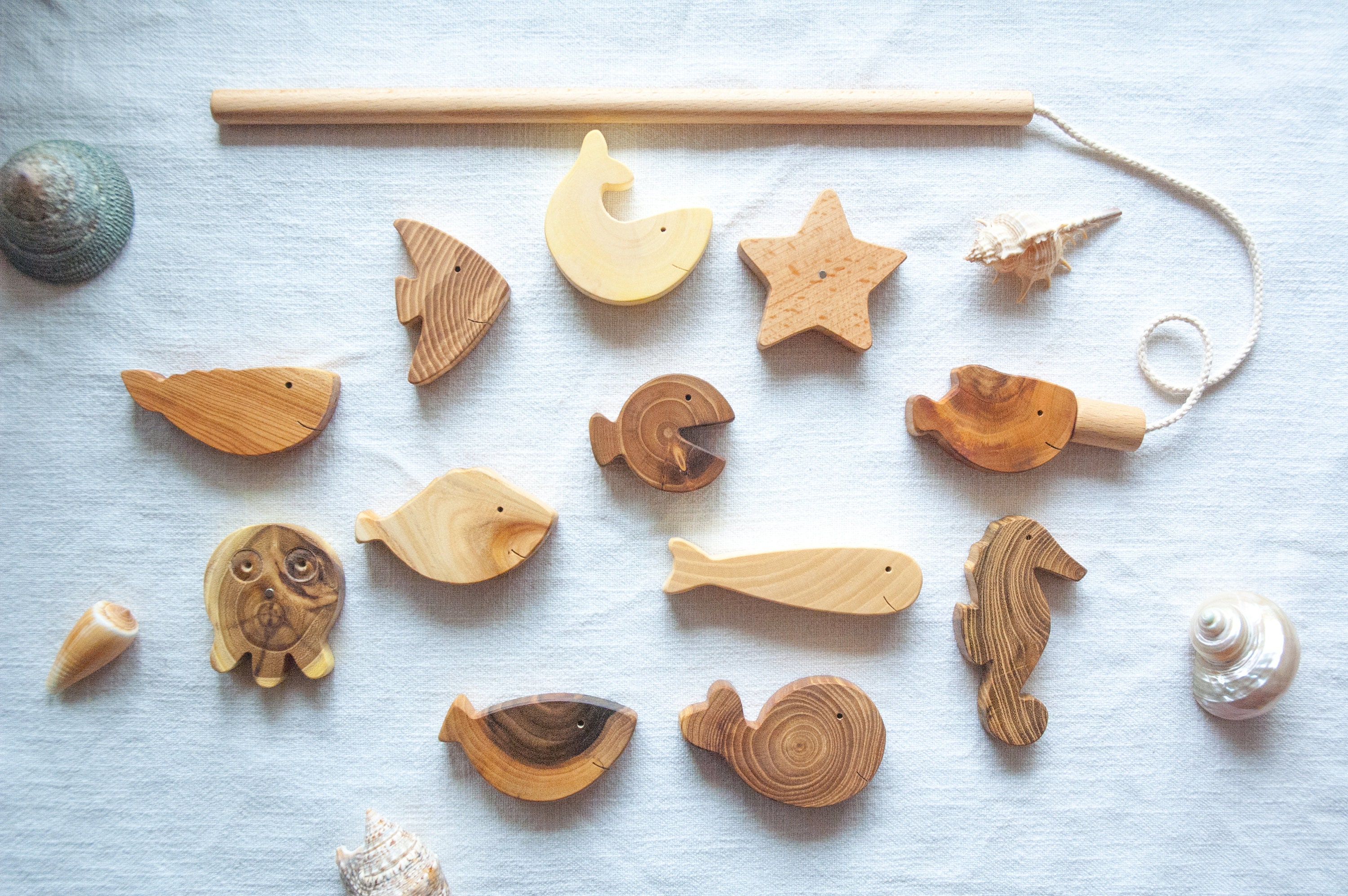 Fishing Toy Set 12 Fishes Wooden Toddler Toy Wood Toy Kit Etsy