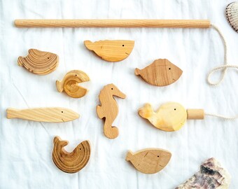 Wooden Magnetic Fishing Toy 9 fishes Pretend play fishing game Montessori baby Baby toy Toddler toy Baby gift Toddler Gift Ukraine seller