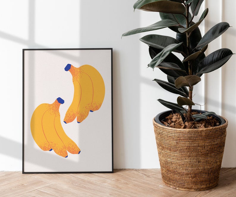 Bananas and Flowers Printable Poster Collection Set of 2 Modern Wall Decor Minimalist Art image 3