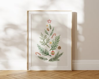 Christmas Tree Collage | Neutral Christmas Print | Holiday Decor | misprintdesign | Printable Wall Art | Digital Print | Watercolor Art