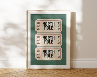 North Pole Ticket | Trendy Christmas Print | Holiday Decor | misprintdesign | Printable Wall Art | Digital Print