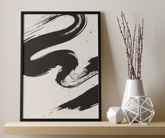 Black and White Abstract Brush Stroke Printable Poster - Etsy