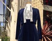 70 39 s LANZ Blue Velvet Lace 2pc Dress Jacket 1970 39 s boho A line hippie chic gunnesax style Small