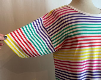 80’s rainbow striped cotton twill t-shirt Boxy cut Retro fashion Summer vibes pinstripes 100% soft weighted preppy cotton size Med