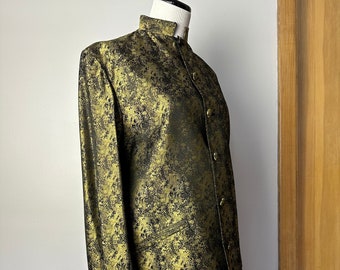 Rare 1960’s Mod Nehru suit jacket~ gold & black marbled pattern shiny gold unique ultra mod design~ size SM 38